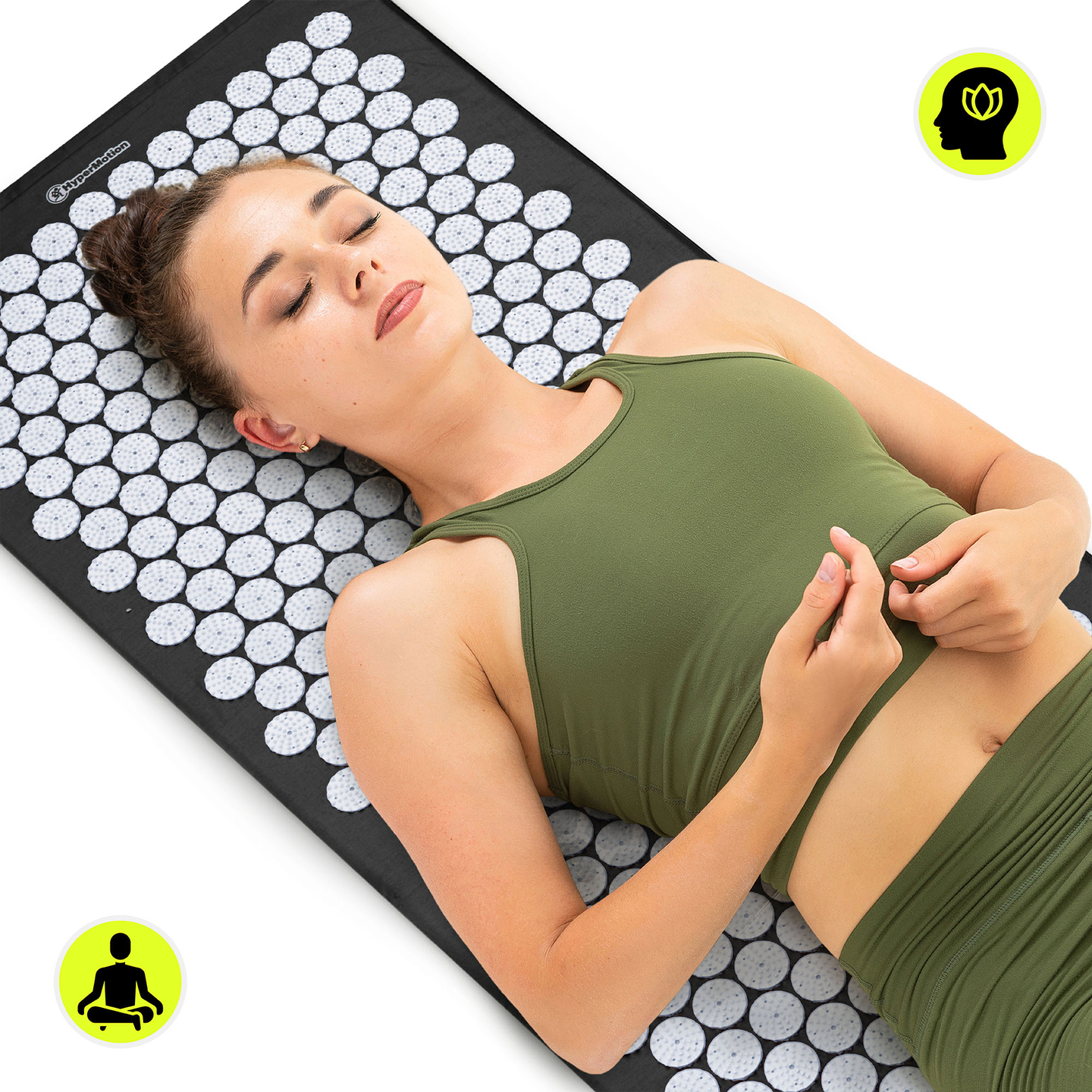 Didelis akupresūros kilimėlis su pagalvėle ir užvalkalu – 130 cm „HyperMotion“ juodos ir baltos spalvos