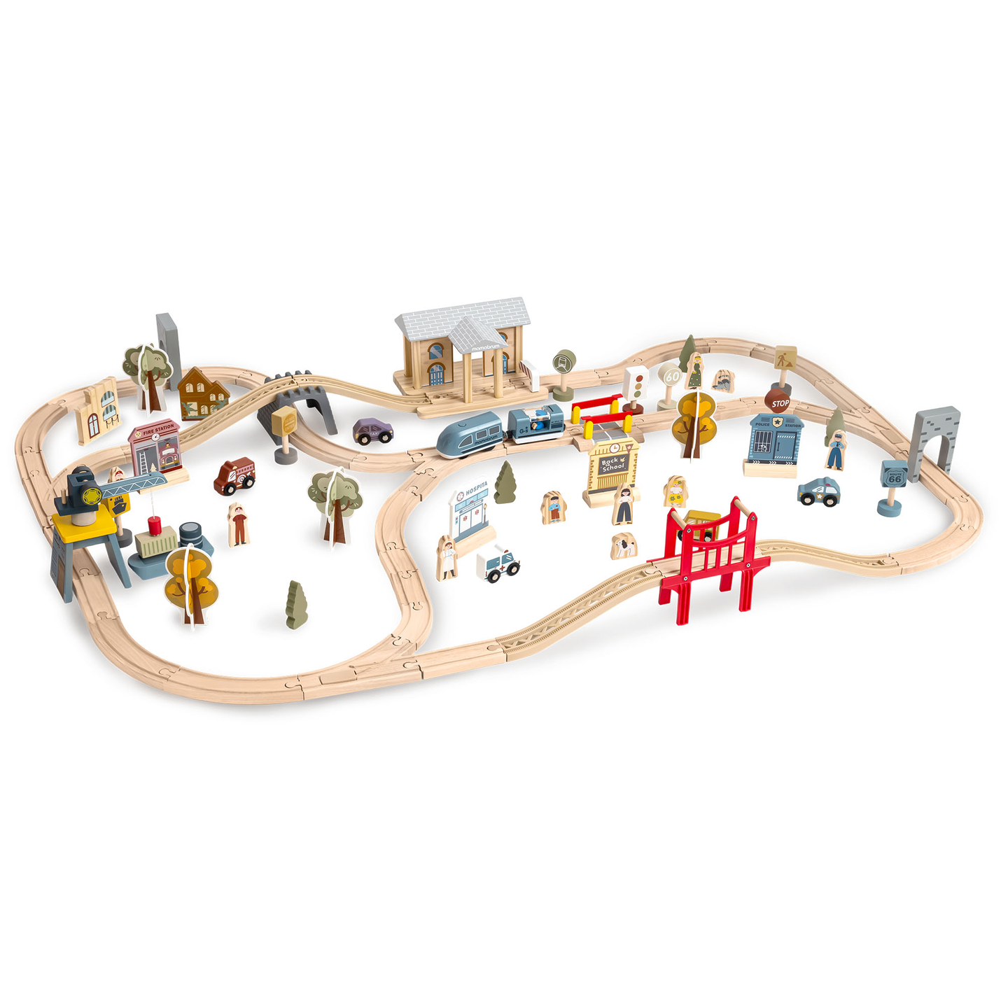 Medinis miesto geležinkelis su elektriniu traukiniu – judančiu kranu, laivu, tiltais