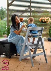 Medinė maitinimo kėdutė "Moby-System WOODY" - pilkos spalvos