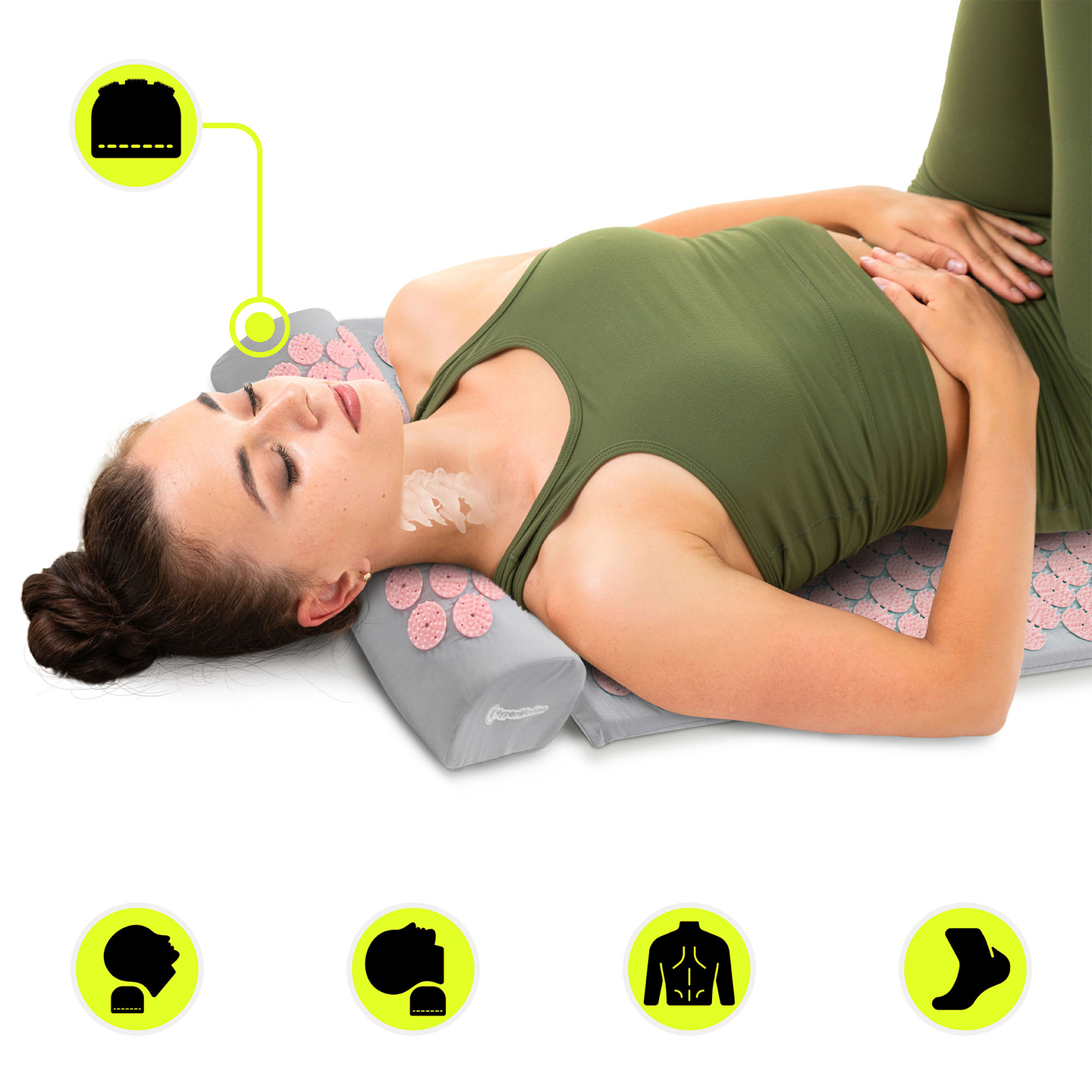 Akupresūros kilimėlis su pagalvėle ir užvalkalu – 72 cm „HyperMotion“ pilkas ir rožinis