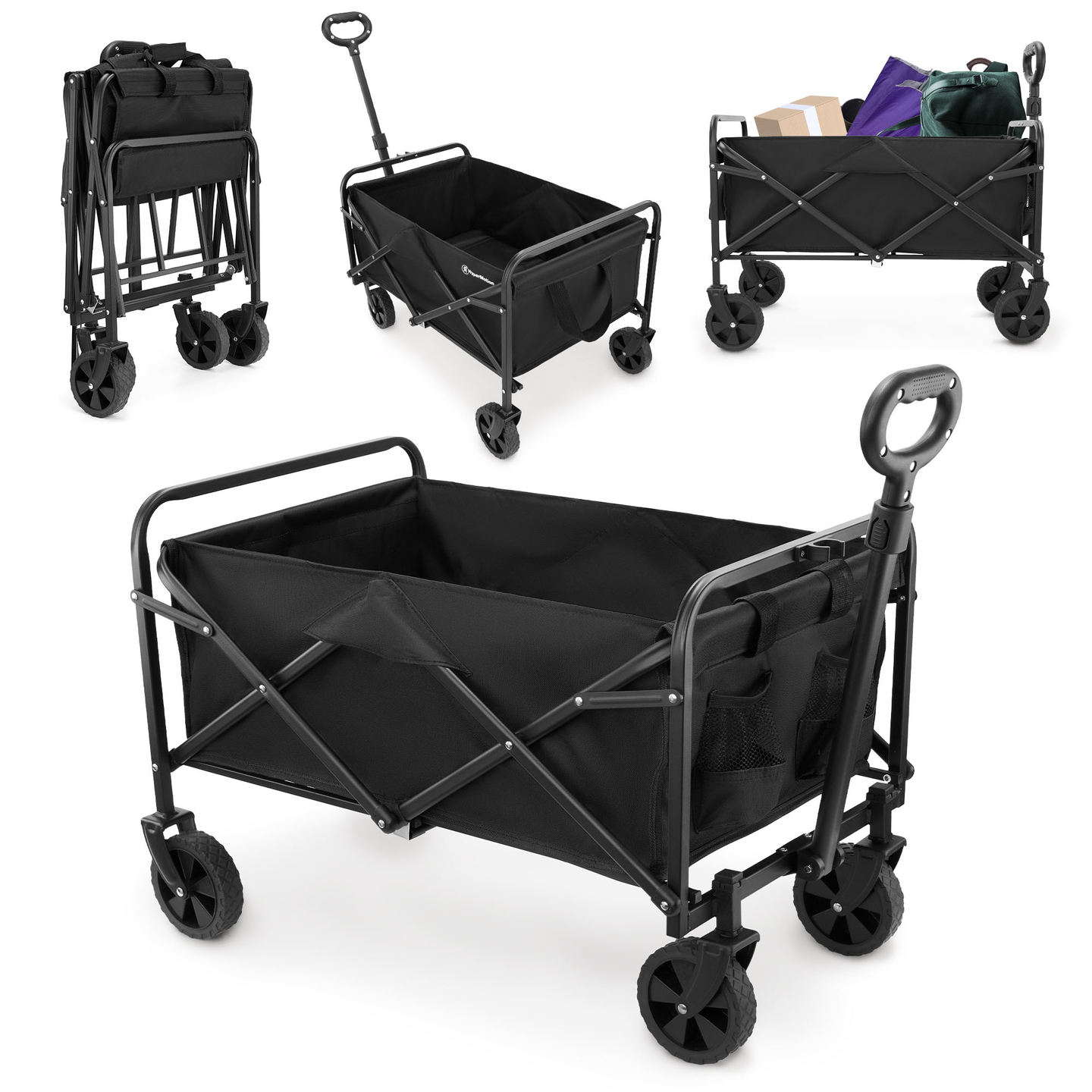 "HyperMotion" sulankstomas paplūdimio vežimėlis - juodas, 80 kg