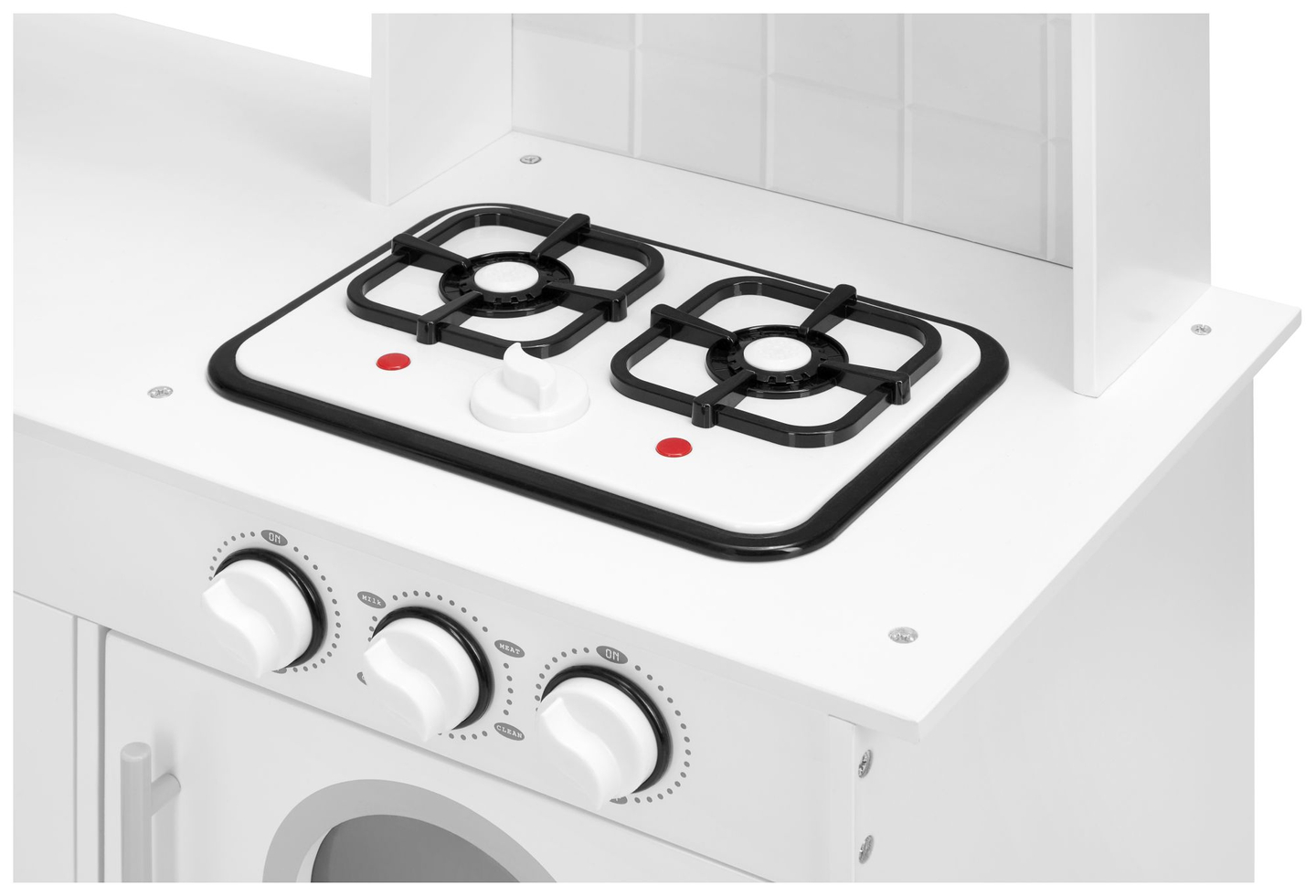 Kampinė medinė XXXL virtuvė su šaldytuvu, orkaite, skalbimo mašina, prijuoste ir priedais