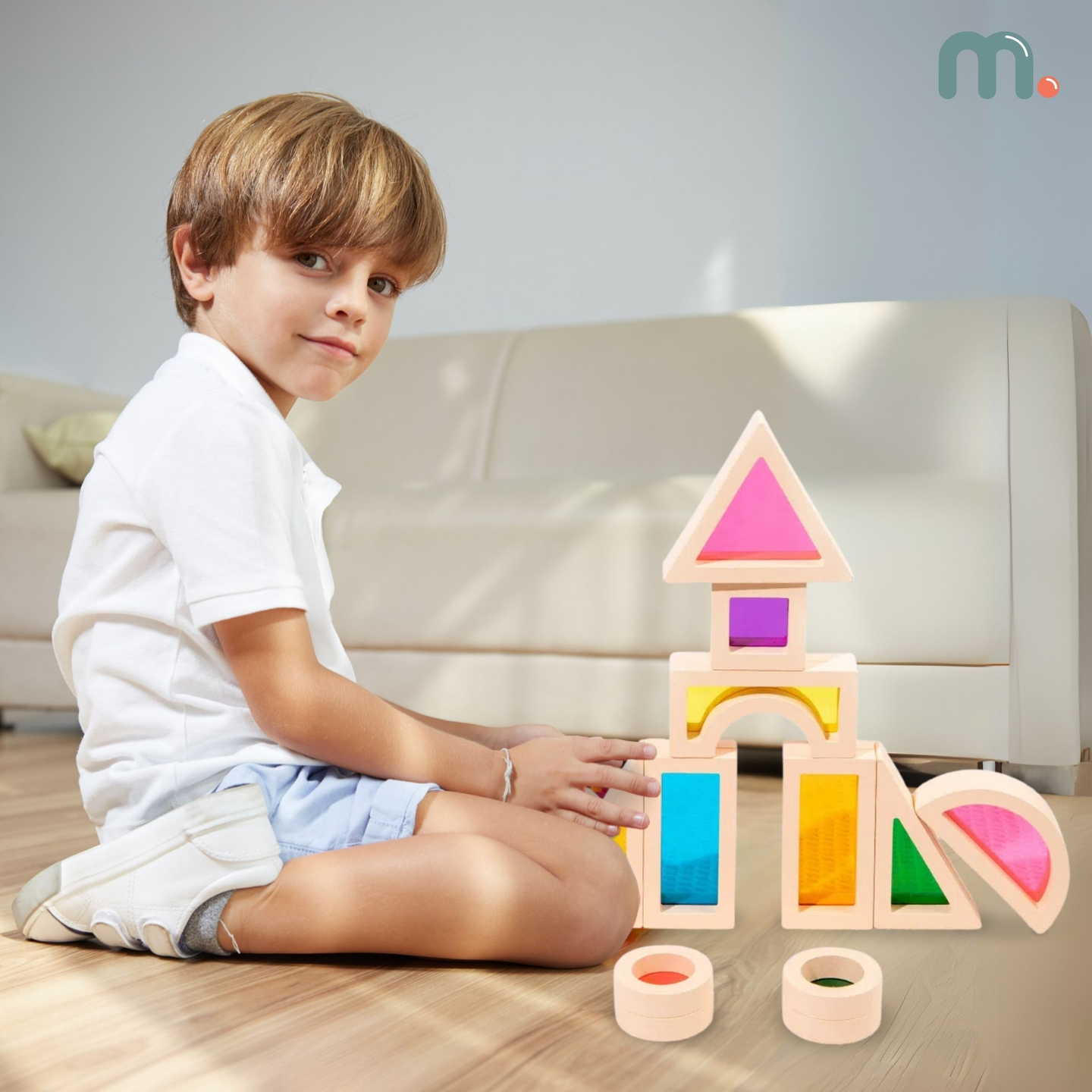 Vaivorykštės medinės kaladėlės - 25 elementai