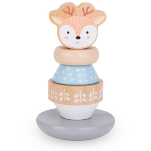 Medinių žaislų rinkinys - spalvotas persipynimas, piramidė "Elnias", rūšiuoklis "Pingvinas