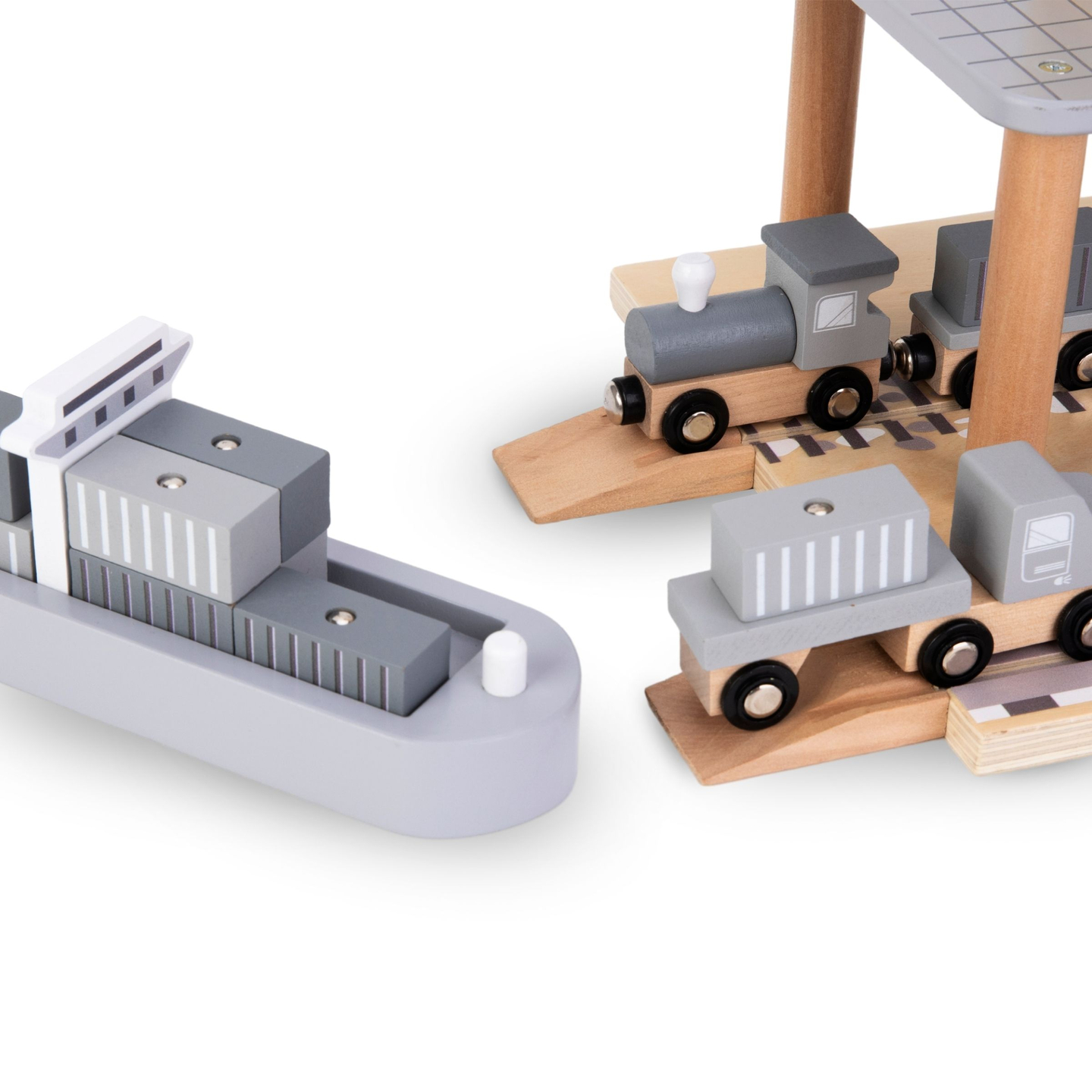 Mobilusis uosto kranas su magnetine gervute ir priedais - medinis rinkinys