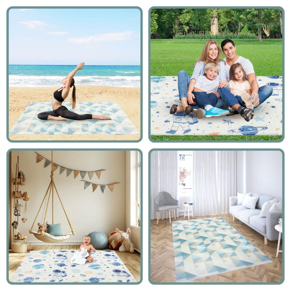 Dvipusis sulankstomas putplasčio kilimėlis 180 x 120 x 1 cm - Kosmosas / geometriniai trikampiai