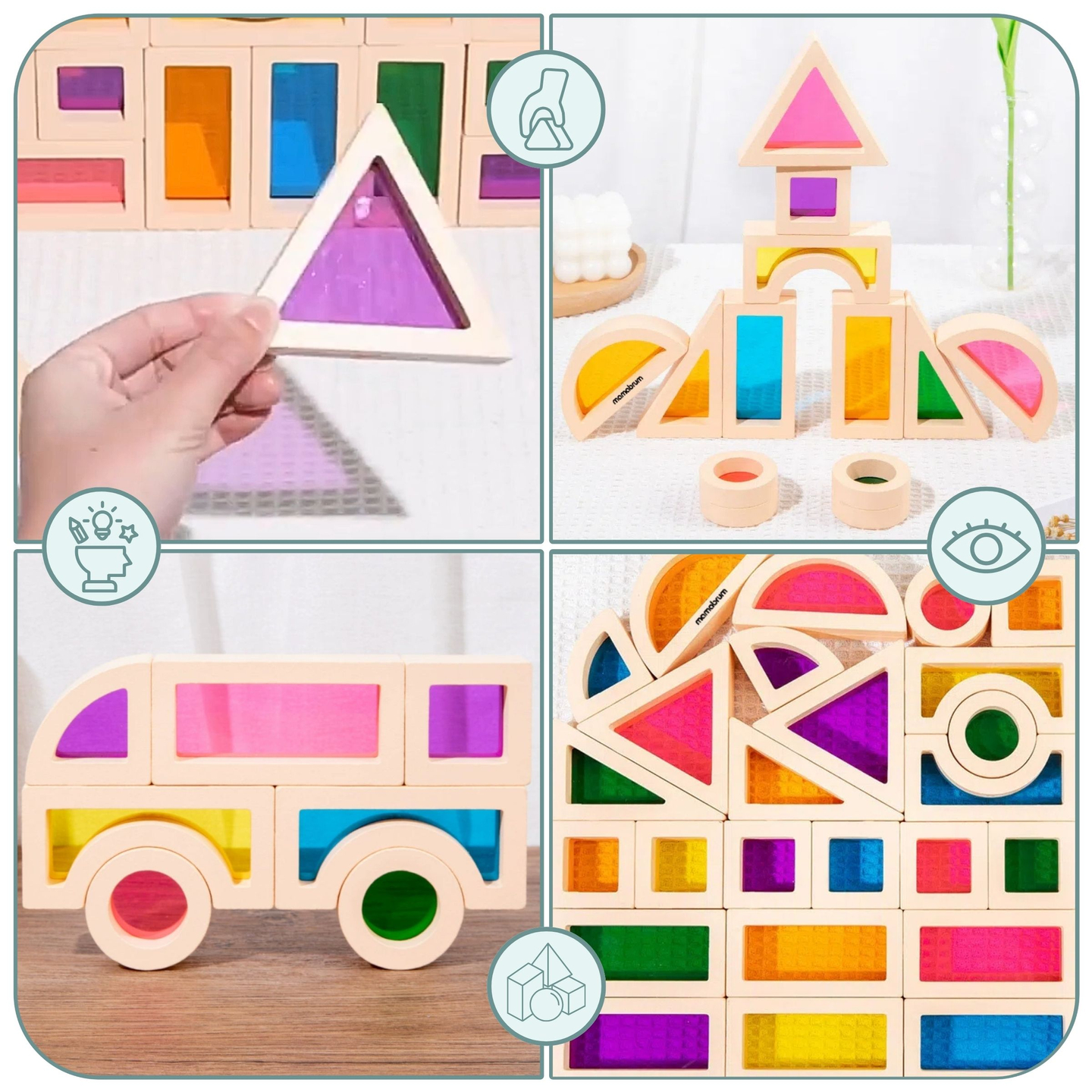 Vaivorykštės medinės kaladėlės - 25 elementai