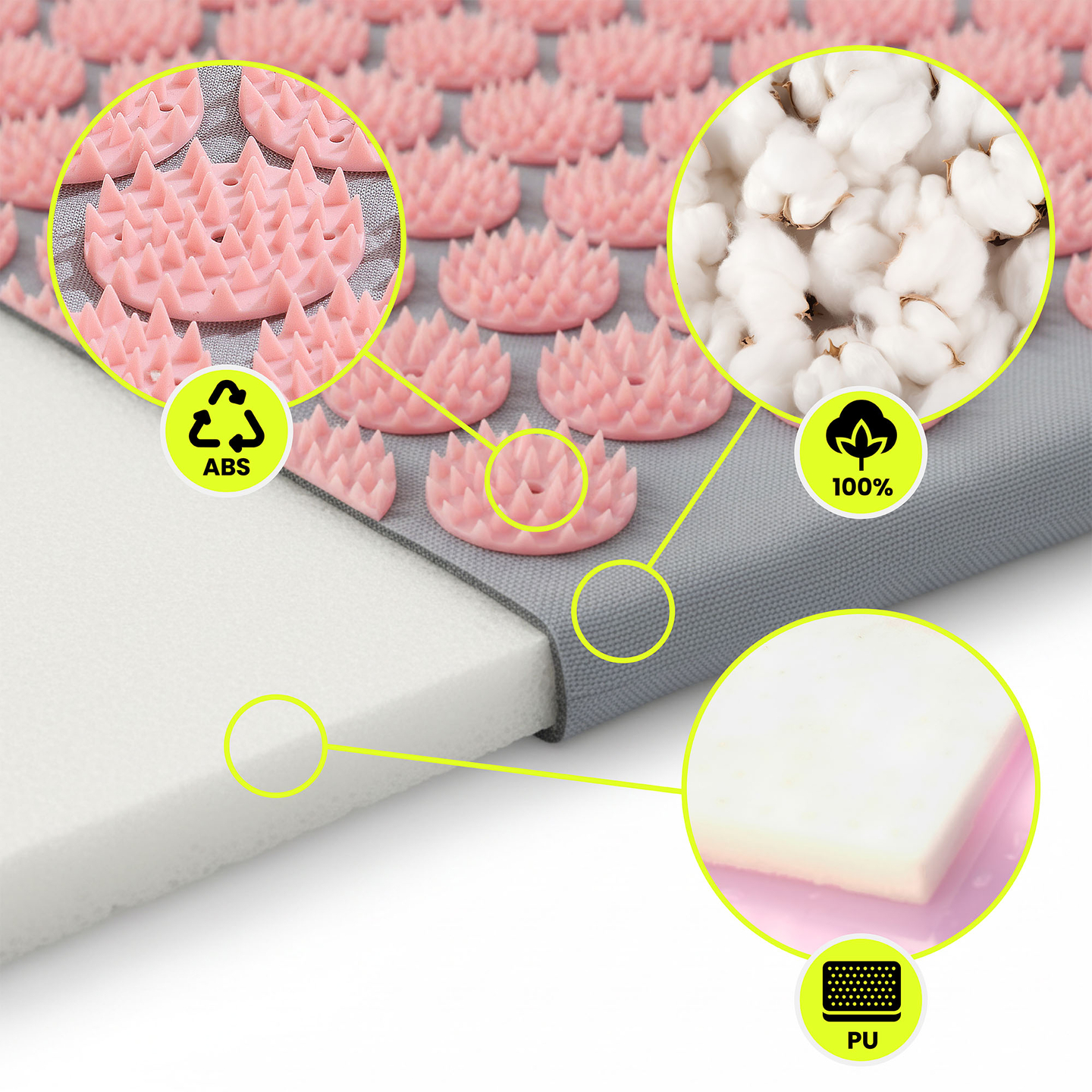 Didelis akupresūros kilimėlis su pagalvėle ir užvalkalu – 130 cm „HyperMotion“ pilkas ir rožinis