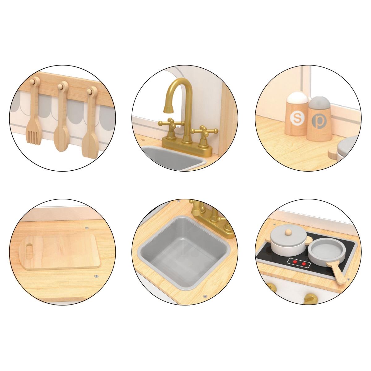 XXXL medinė interaktyvi kampinė virtuvė su šaldytuvu, mikrobangų krosnele, orkaite, skalbimo mašina ir priedais - natūrali