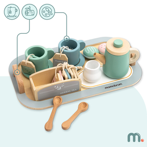 Didelis medinis arbatos rinkinys su padėklu - 18 vienetų