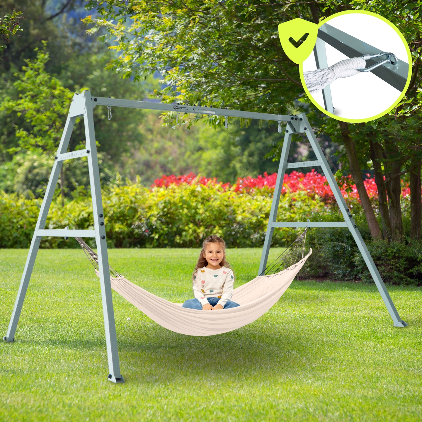 Dvigubos sūpynės su priedais - plieninis rėmas - eršketo lizdas, sūpynės ir hamakas