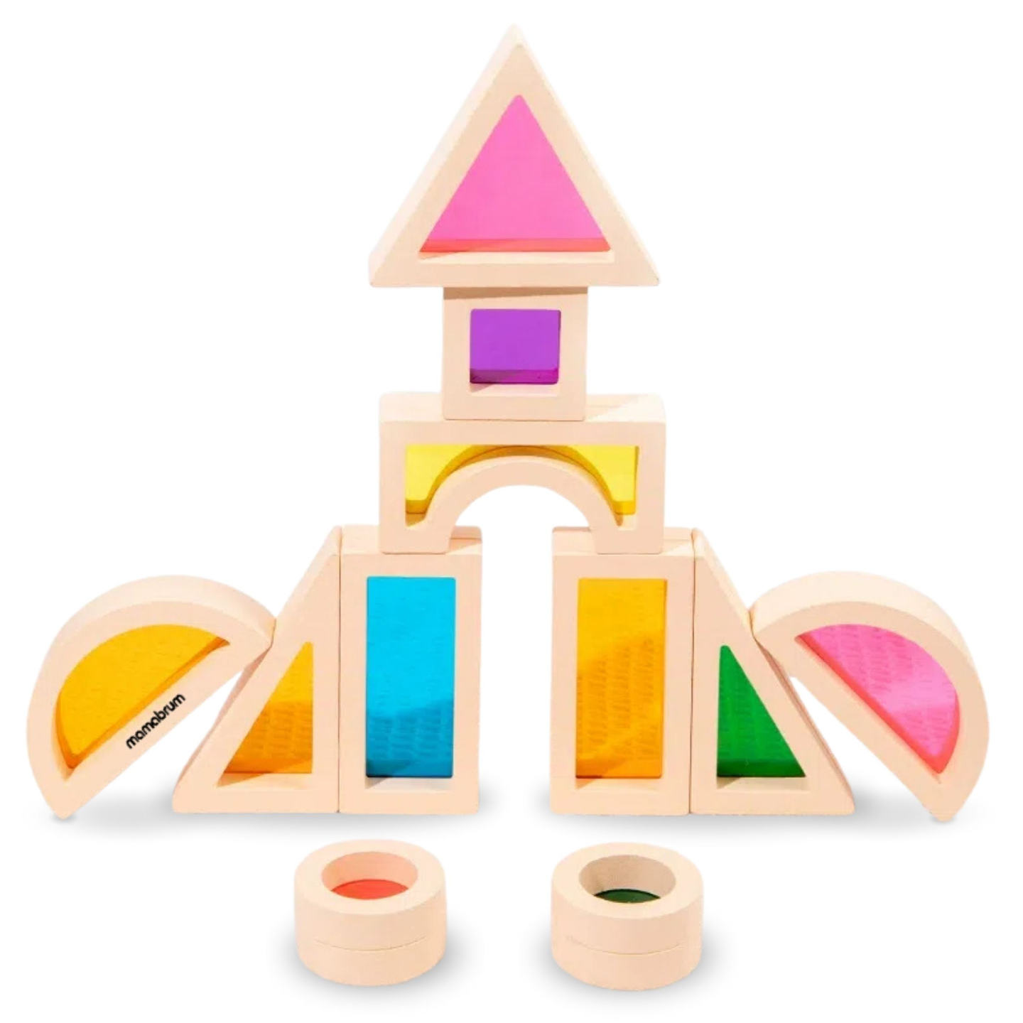 Vaivorykštės medinės kaladėlės - 25 elementai