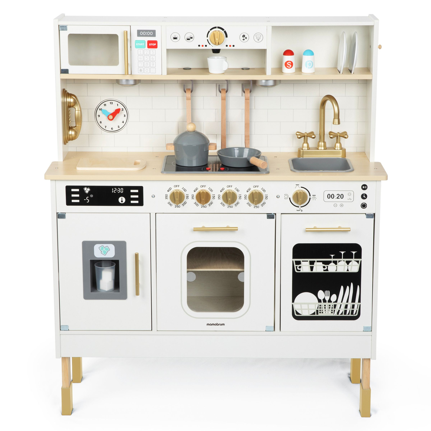 Interaktyvi XXL medinė virtuvė su priedais ir LED apšvietimu – dviejų lygių