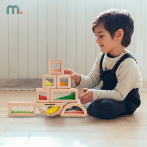 Medinių sensorinių kaladėlių su skirtingais užpildais rinkinys - 15 dalių