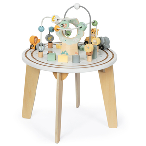 Medinis apvalus mokomasis stalas su magnetiniu traukinuku ir karoliukų paleidimo įtaisu