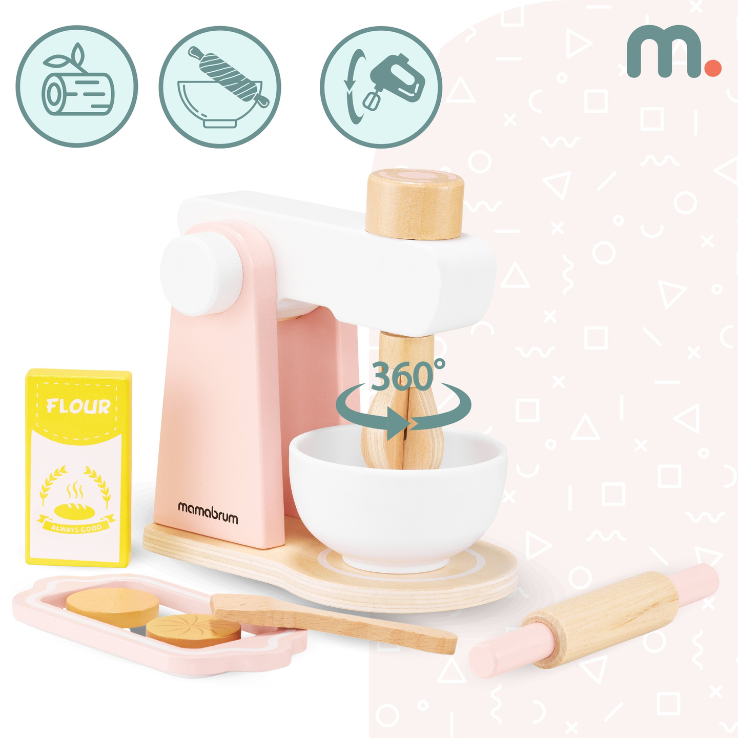 Medinė tešlos maišyklė su priedais, skirta vaikams