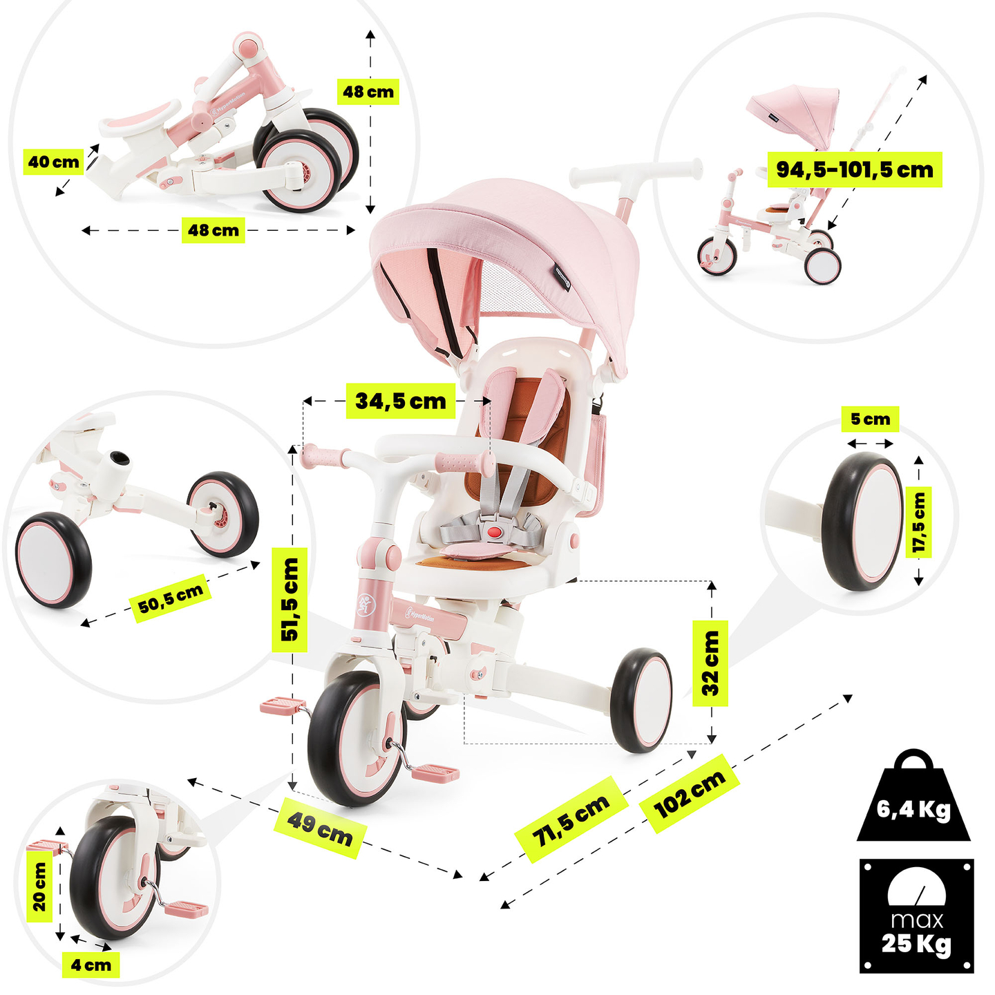 8in1 daugiafunkcinis triratukas TOBI FOREST - rožinis