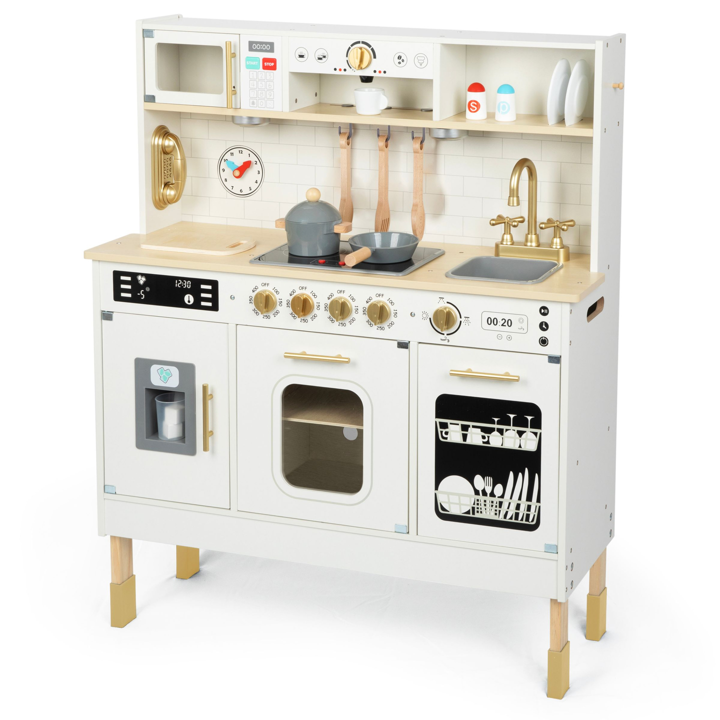 Interaktyvi XXL medinė virtuvė su priedais ir LED apšvietimu – dviejų lygių