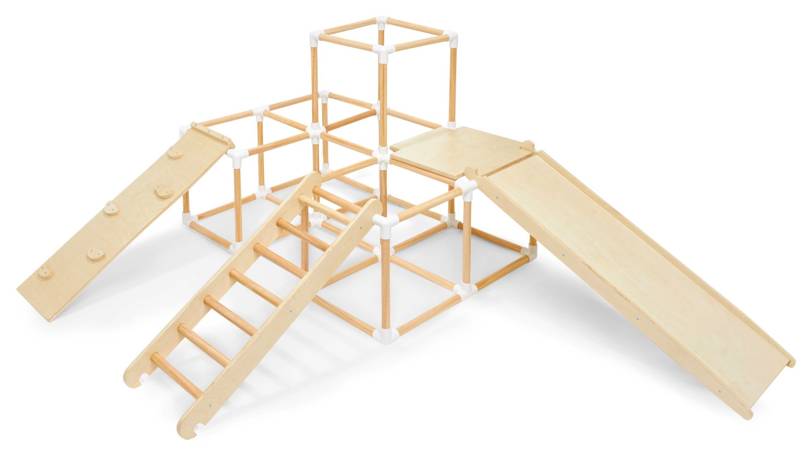 Didelė, medinė, buitinė XXL žaidimų aikštelė - čiuožykla, kopėčios, laipiojimo sienelė, laipiojimo kubai